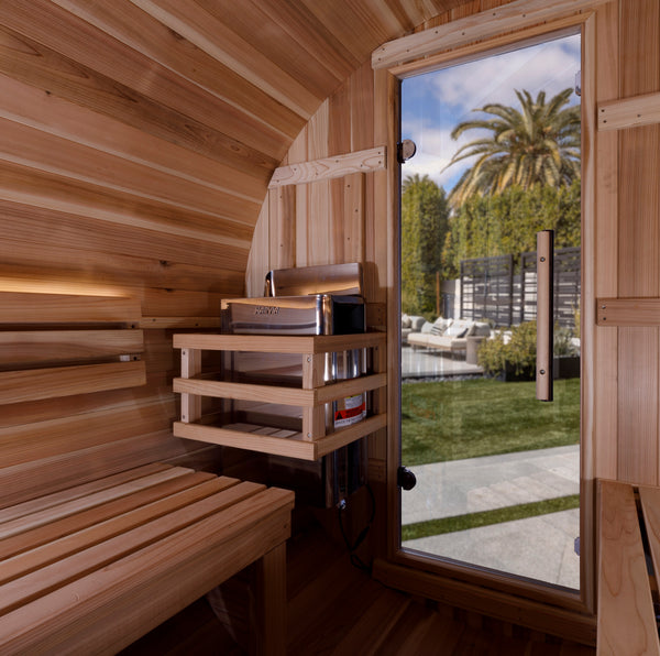 Golden Designs Zurich 4 Person Barrel with Bronze Privacy View Traditional Sauna (GDI-B024-01)