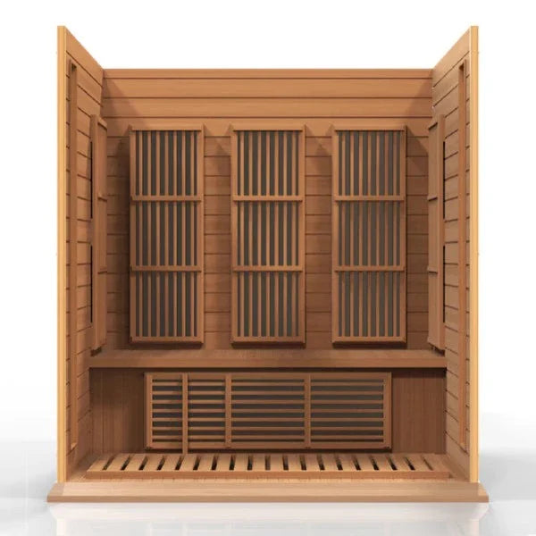 Maxxus Golden Design “Montilemar” 3-Person Near Zero EMF FAR Infrared Sauna – Red Cedar (MX-K306-01-ZF)