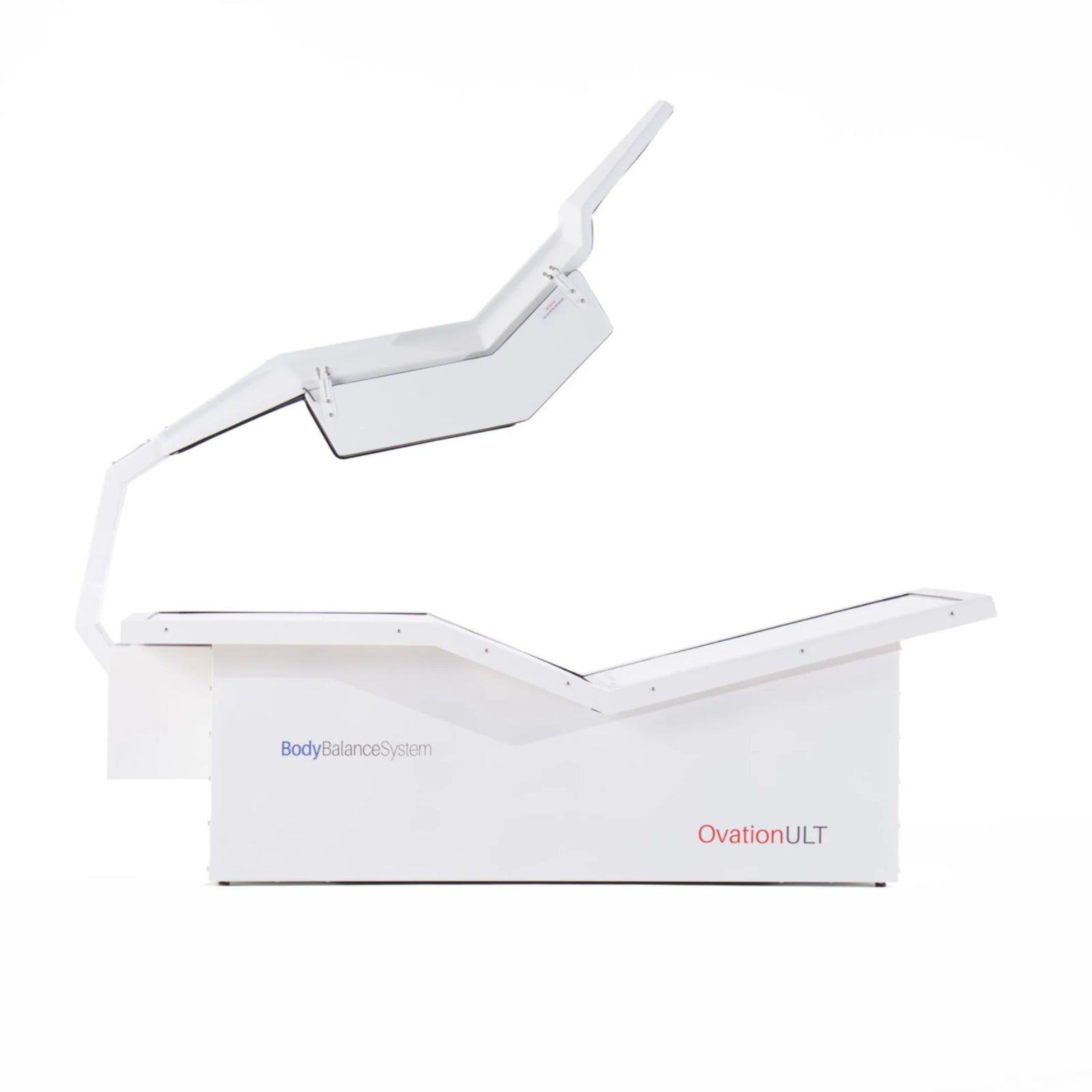 Body Balance System OvationULT Zero Gravity Red & Infrared Light Bed – bed with the canopy raised at an angle