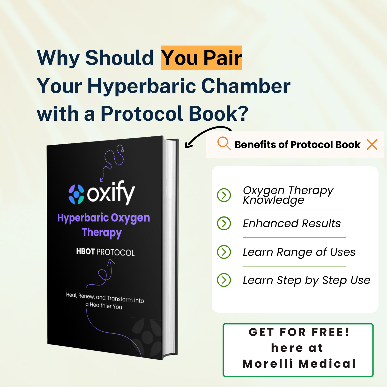 Macy-Pan HE5000 Fort Two-Person Hard-Shell Hyperbaric Chamber – promotional graphic for an HBOT protocol book