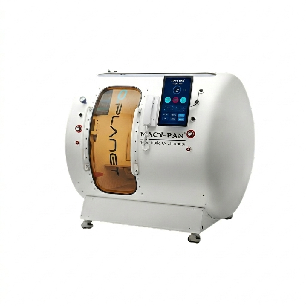Macy-Pan HE5000 Mini Multiplace Hard-Shell Hyperbaric Chamber – chamber at an angle