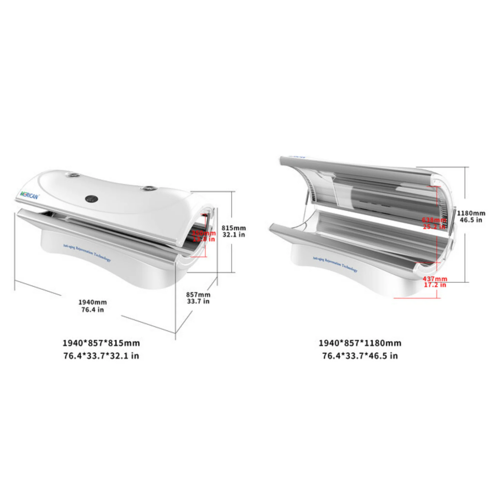 Merican M4N Whole-Body Red Light Therapy Bed – dimensions diagram of the bed