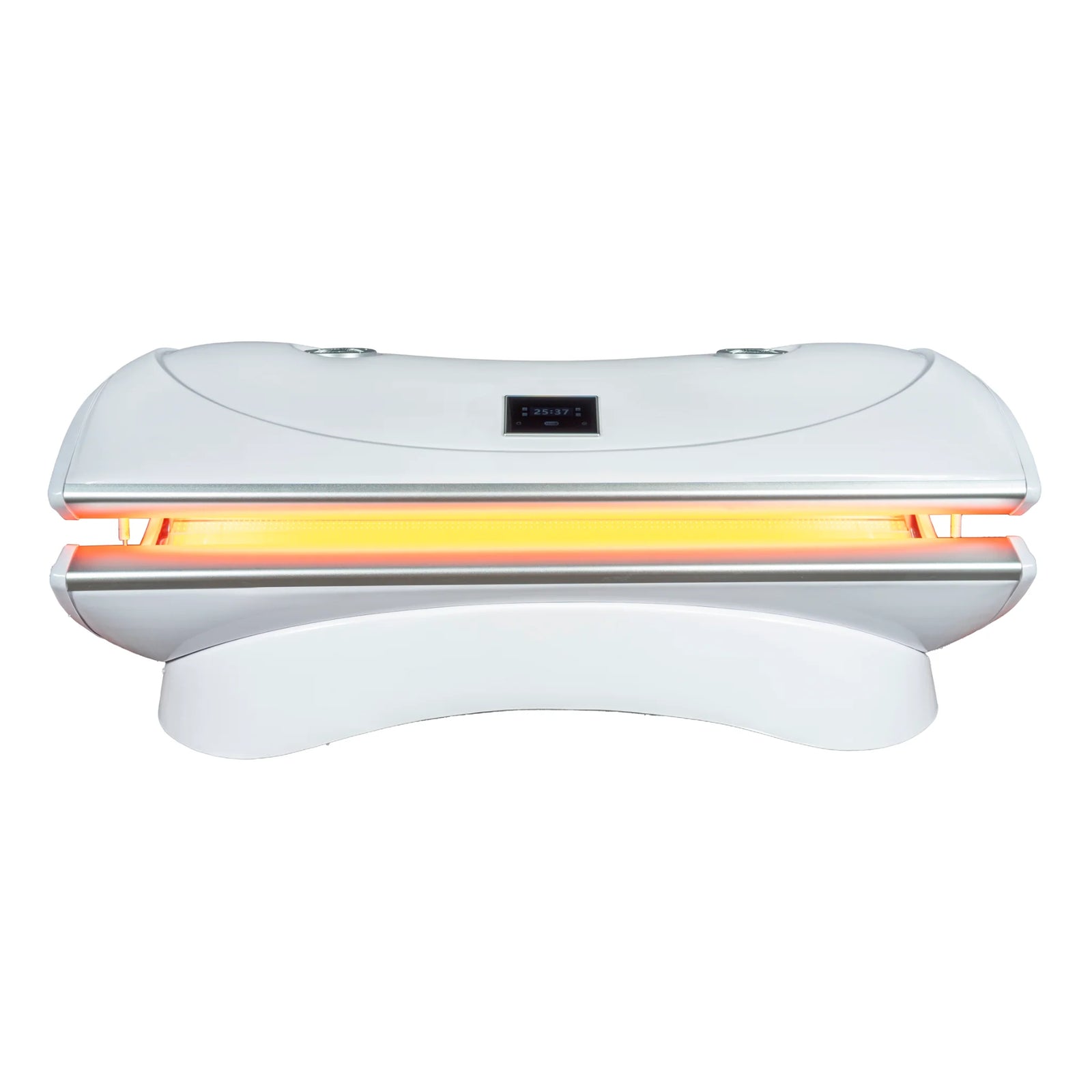 Merican M4N Whole-Body Red Light Therapy Bed – white bed closed with an amber glow