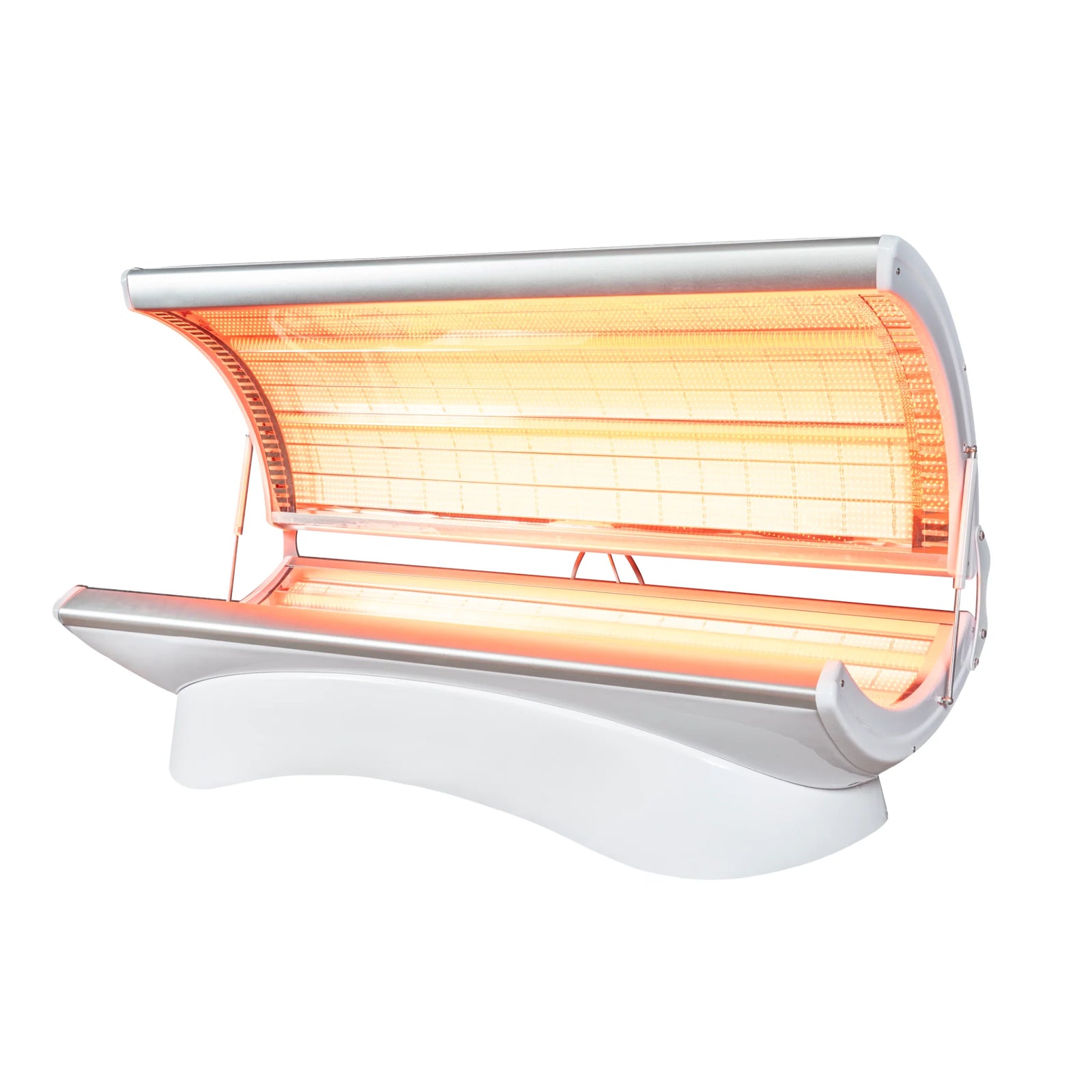Merican M4N Whole-Body Red Light Therapy Bed – white bed with the canopy open and lights on