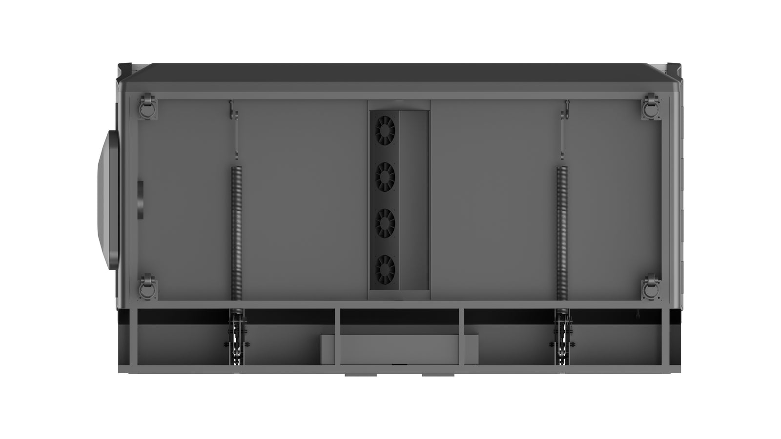 Merican M5N Plus whole-body red light therapy bed in Crystal Black, view of the canopy underside and support struts