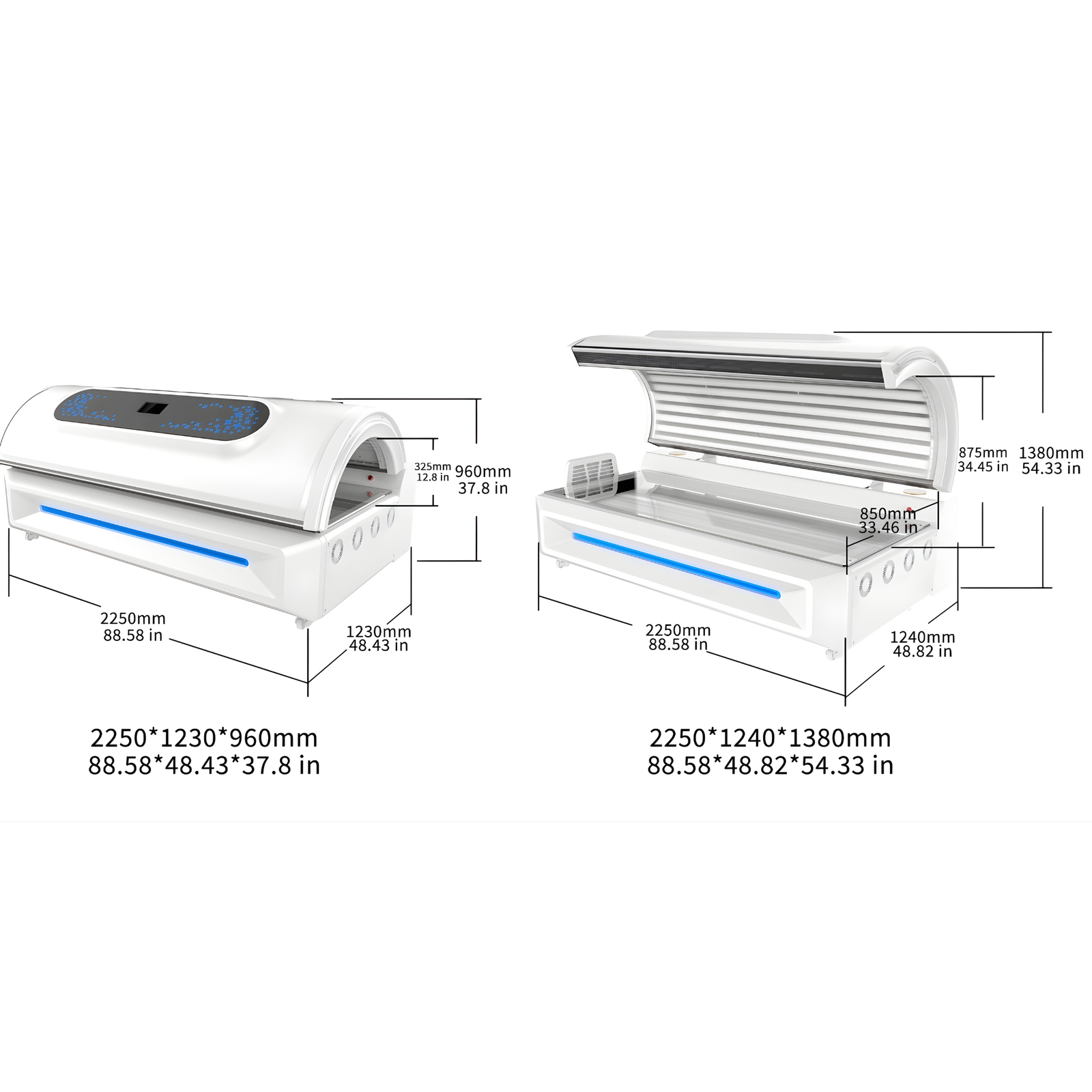 Merican M5N Plus Whole-Body Red Light Therapy Bed – dimensions diagram of the bed