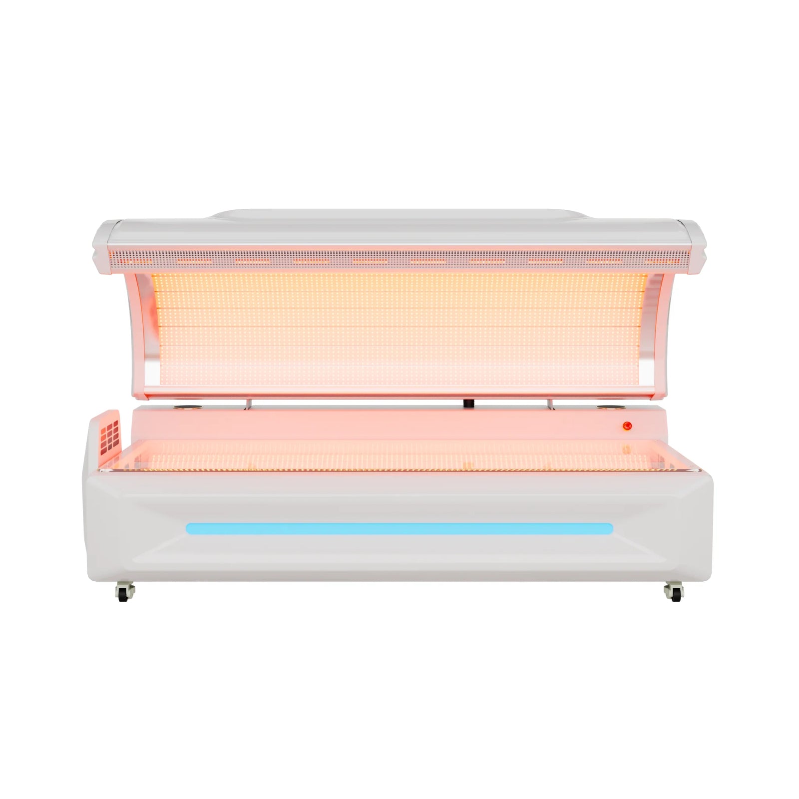 Merican M5N Plus Whole-Body Red Light Therapy Bed – white bed with the canopy open front view