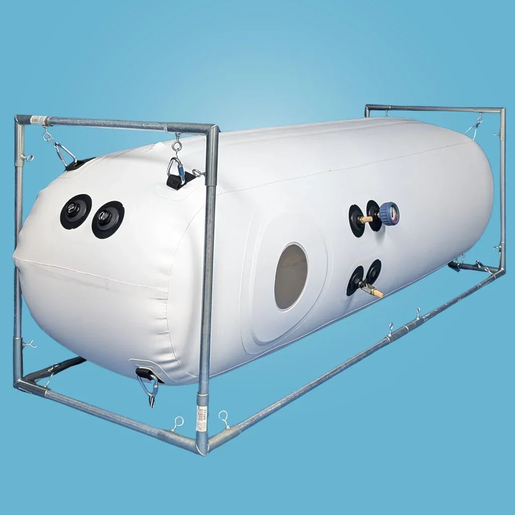 Newtowne Hyperbarics C4-27 Home Hyperbaric Chamber – chamber on a steel frame