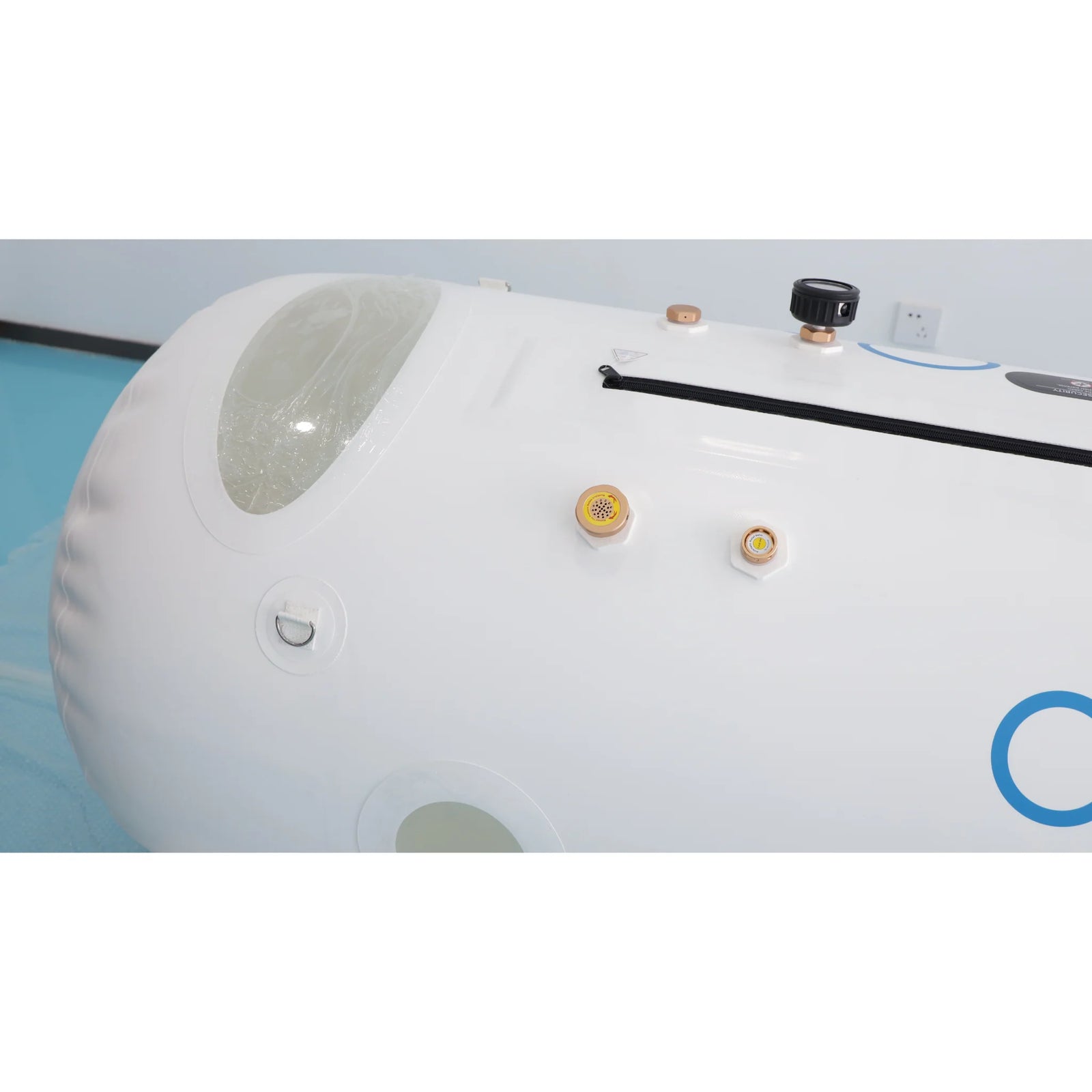 Oxyair OLV-RT01 Soft Lying Hyperbaric Chamber – close-up of the chamber ports