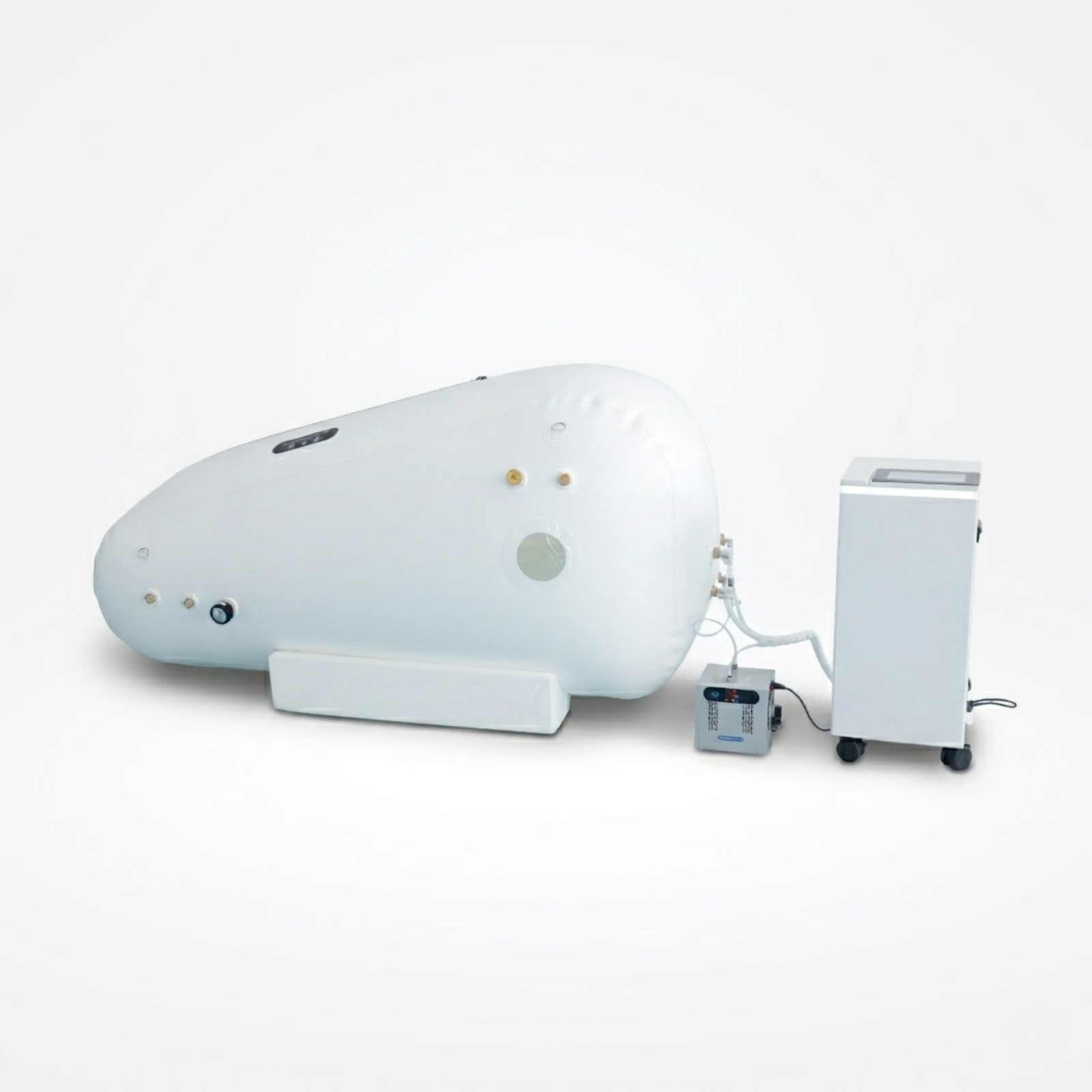 Oxyair OLV-RZT02 Soft Sitting Hyperbaric Chamber – chamber and concentrator from another angle