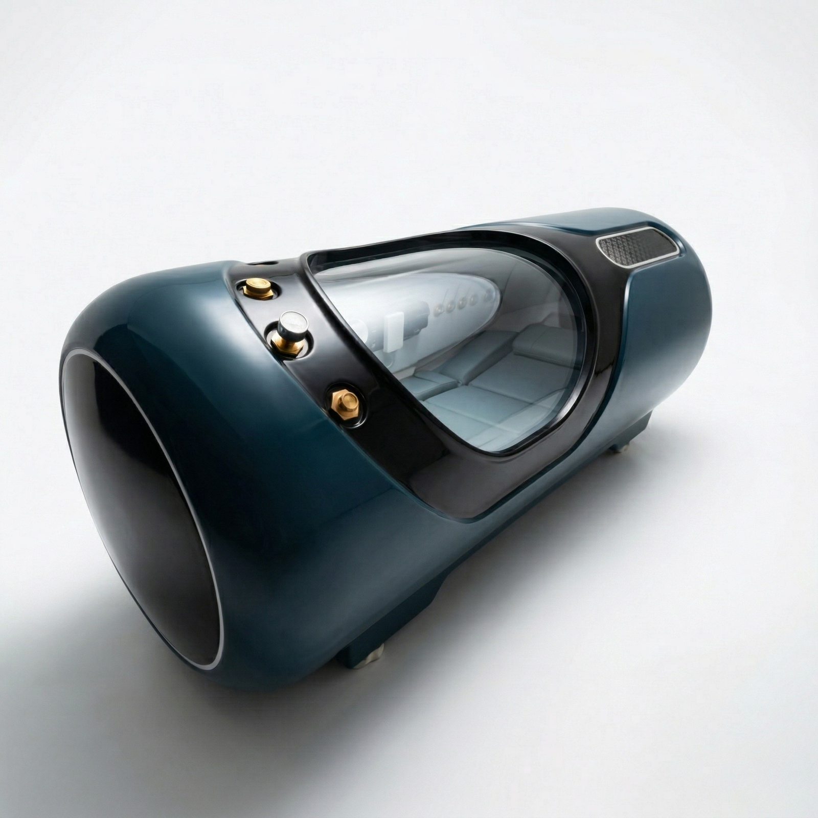 Oxyair OLV-YTD02 2.0 ATA Hard-Shell Hyperbaric Chamber – dark teal chamber end view