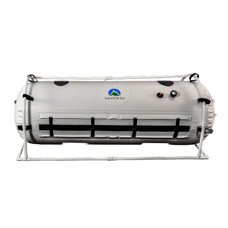 Summit to Sea Dive 33" Hyperbaric Chamber – side view of the chamber with gauge and vents