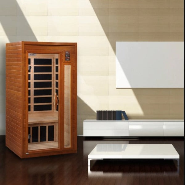Golden Designs Dynamic Barcelona 1–2 Person Low EMF FAR Infrared Sauna – Canadian Hemlock (DYN-6106-01)
