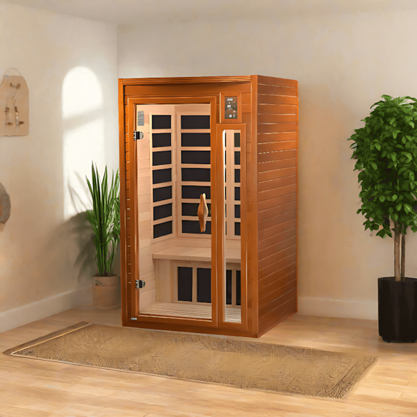 Golden Designs Dynamic Barcelona 1–2 Person Low EMF FAR Infrared Sauna – Canadian Hemlock (DYN-6106-01)