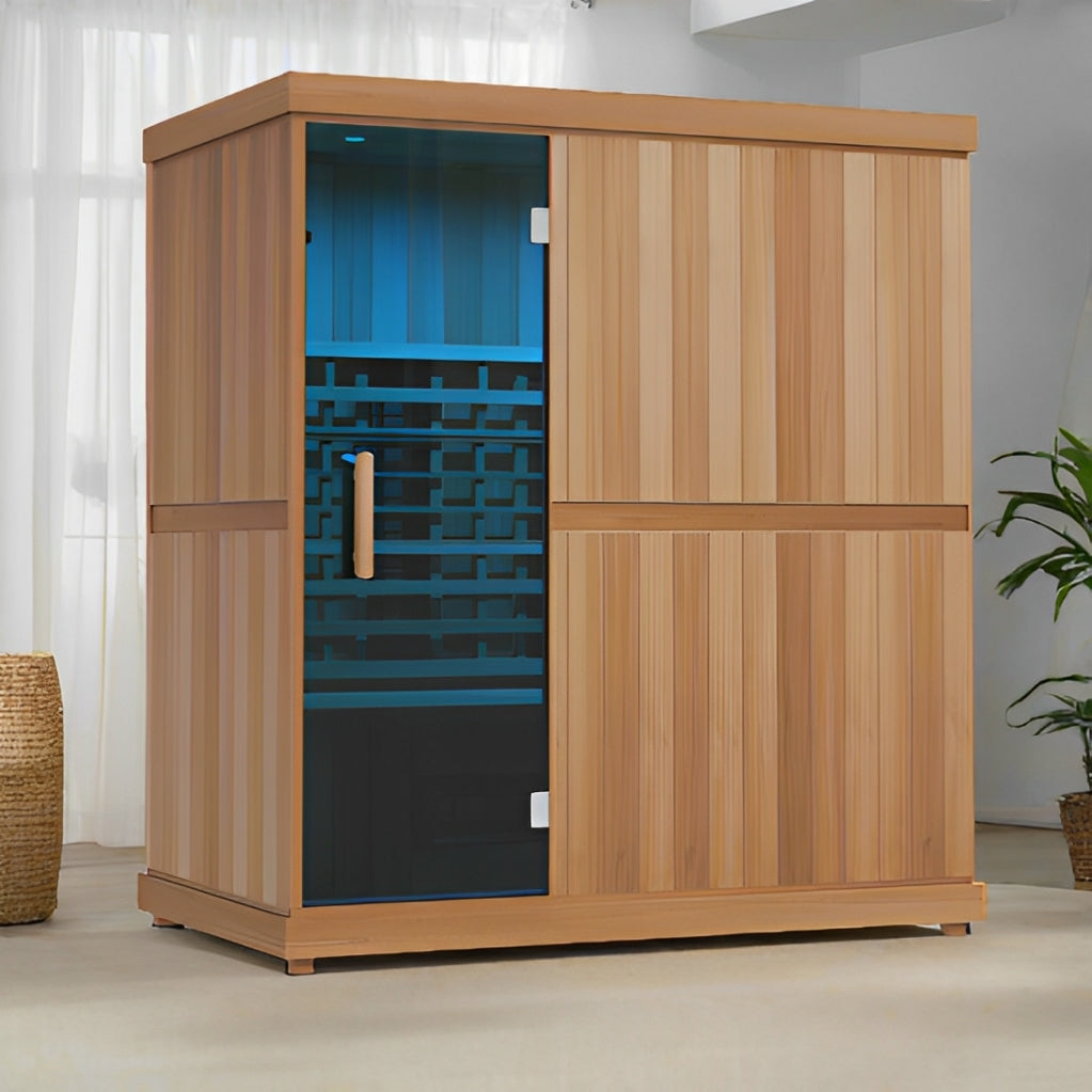 Finnmark FD-3 4-person full spectrum infrared sauna, blue lighting
