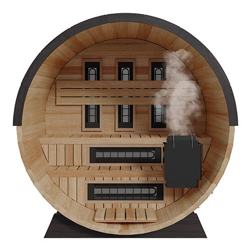 Finnmark FD-7 4-Person Thermo-Aspen Barrel Sauna – Hybrid Traditional & Infrared