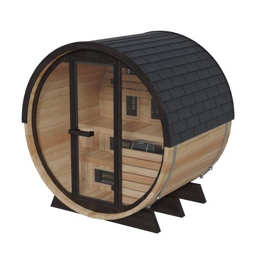 Finnmark FD-7 4-Person Thermo-Aspen Barrel Sauna – Hybrid Traditional & Infrared