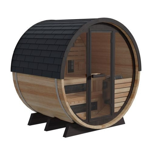 Finnmark FD-7 4-Person Thermo-Aspen Barrel Sauna – Hybrid Traditional & Infrared