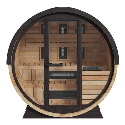 Finnmark FD-7 4-Person Thermo-Aspen Barrel Sauna – Hybrid Traditional & Infrared