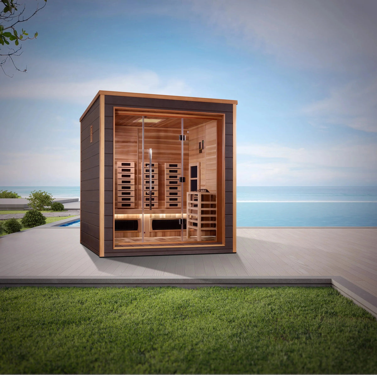 Golden Designs Visby 3 Person Outdoor-Indoor PureTech™ Hybrid Full Spectrum Sauna (GDI-8223-01)