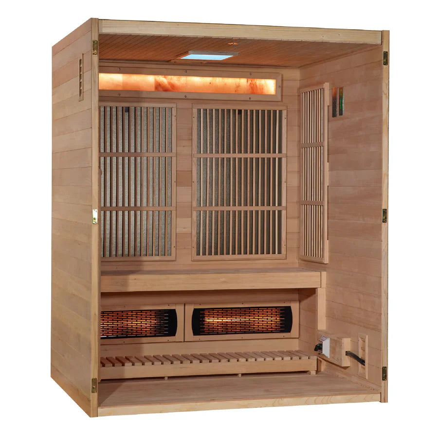Golden Designs 2025 Soria 3 Person Hybrid Sauna (Indoor) Full Spectrum and Harvia Traditional Stove (GDI-8330-01)