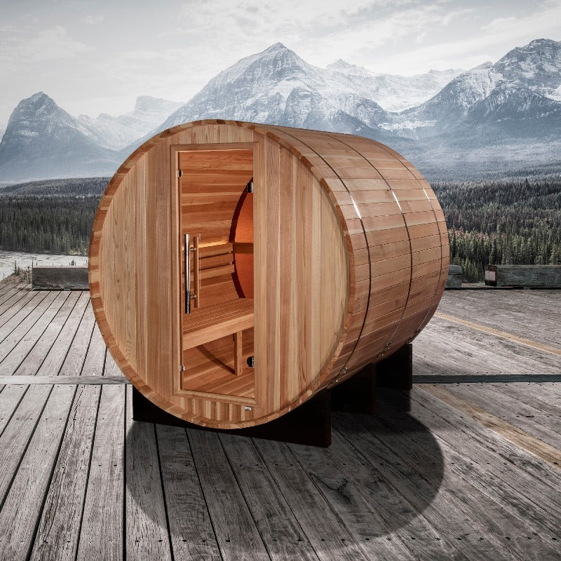 Golden Designs Zurich 4 Person Barrel with Bronze Privacy View Traditional Sauna (GDI-B024-01)