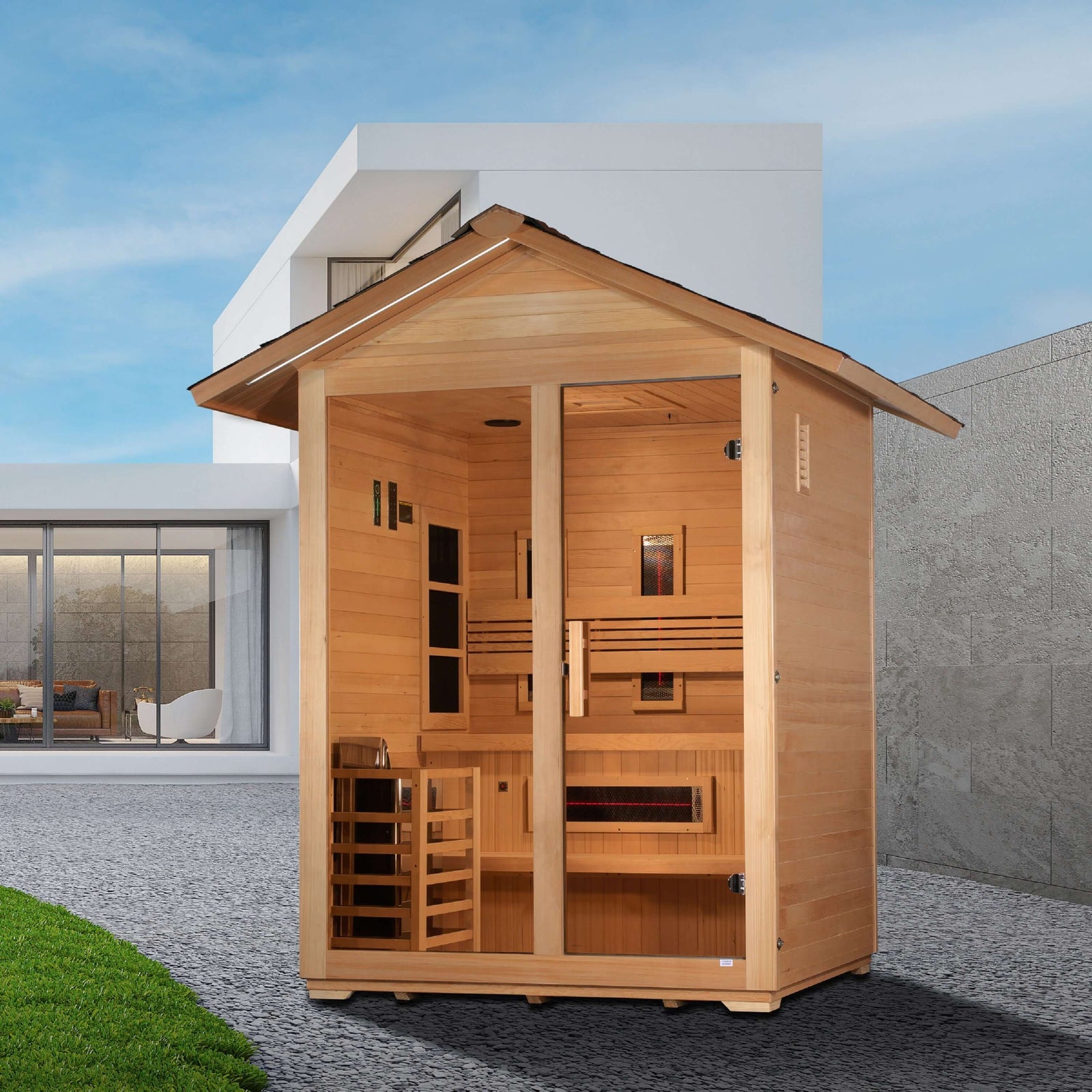 Golden Designs Carinthia 3 Person Hybrid (PureTech™ Full Spectrum IR or Traditional Stove) Outdoor Sauna (GDI-8123-01)