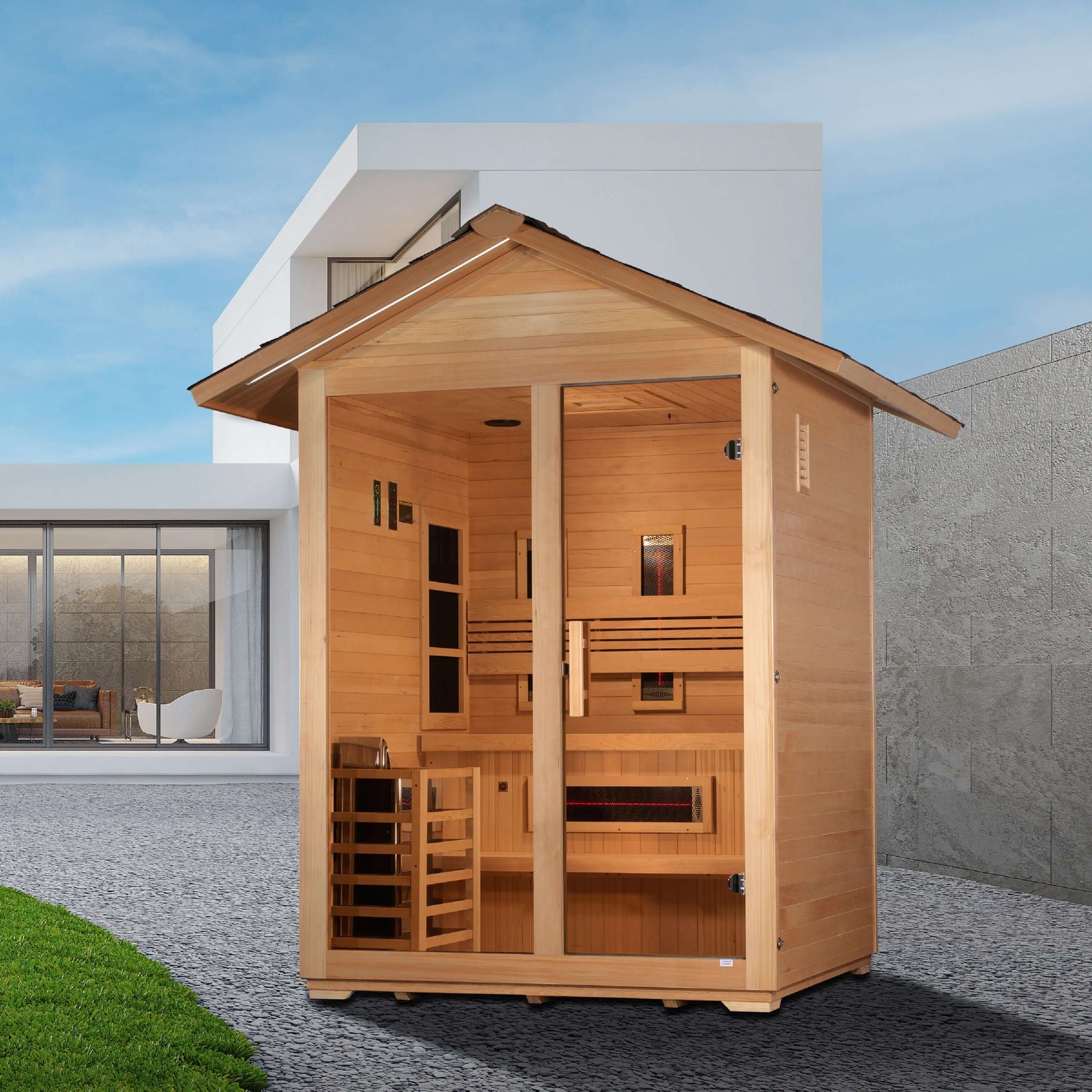 Golden Designs Carinthia 3 Person Hybrid (PureTech™ Full Spectrum IR or Traditional Stove) Outdoor Sauna (GDI-8123-01)
