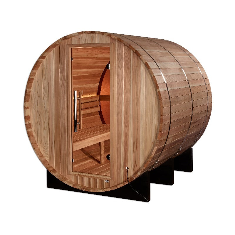 Golden Designs Zurich 4 Person Barrel with Bronze Privacy View Traditional Sauna (GDI-B024-01)