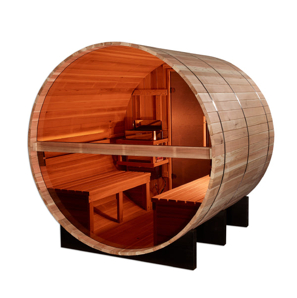 Golden Designs Zurich 4 Person Barrel with Bronze Privacy View Traditional Sauna (GDI-B024-01)