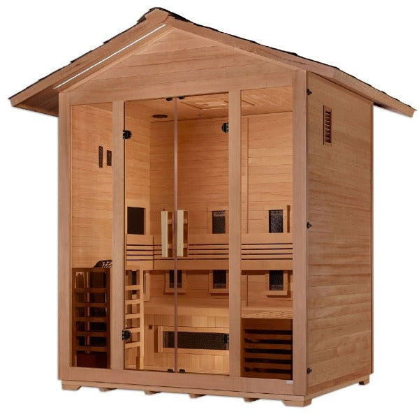 Golden Designs Gargellen 5 Person Hybrid (PureTech™ Full Spectrum IR or Traditional Stove) Outdoor Sauna (GDI-8125-01)