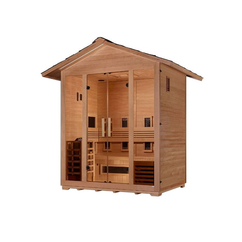 Golden Designs Gargellen 5 Person Hybrid (PureTech™ Full Spectrum IR or Traditional Stove) Outdoor Sauna (GDI-8125-01)