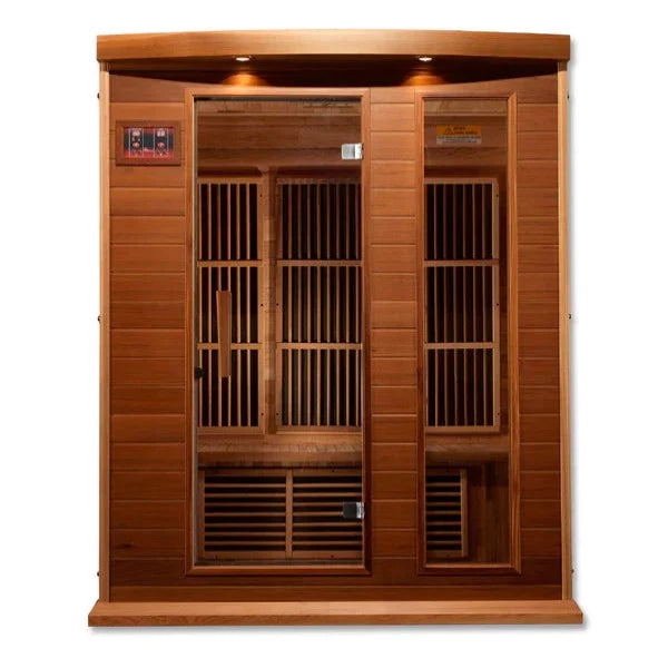 Maxxus Golden Design “Montilemar” 3-Person Near Zero EMF FAR Infrared Sauna – Red Cedar (MX-K306-01-ZF)
