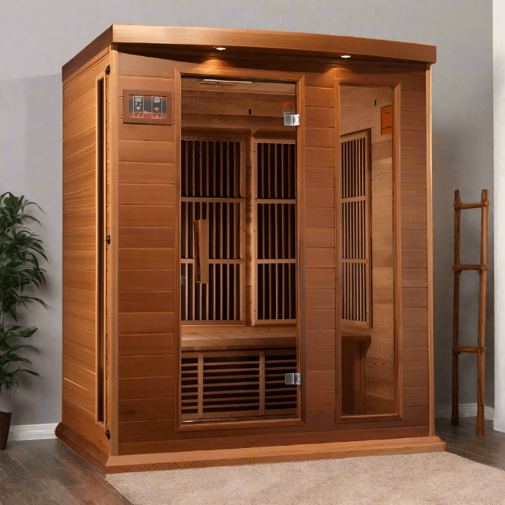 Maxxus Golden Design “Montilemar” 3-Person Near Zero EMF FAR Infrared Sauna – Red Cedar (MX-K306-01-ZF)
