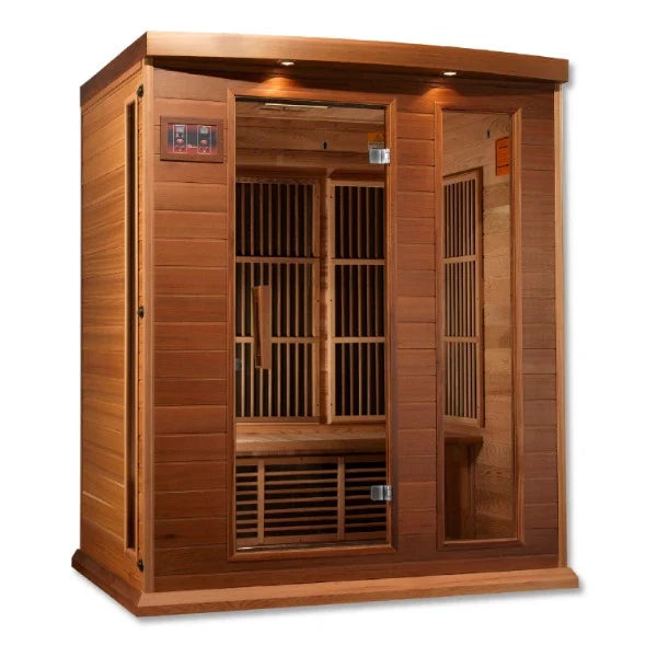 Maxxus Golden Design “Montilemar” 3-Person Near Zero EMF FAR Infrared Sauna – Red Cedar (MX-K306-01-ZF)