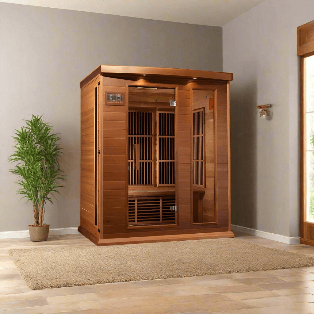 Maxxus Golden Design “Montilemar” 3-Person Near Zero EMF FAR Infrared Sauna – Red Cedar (MX-K306-01-ZF)