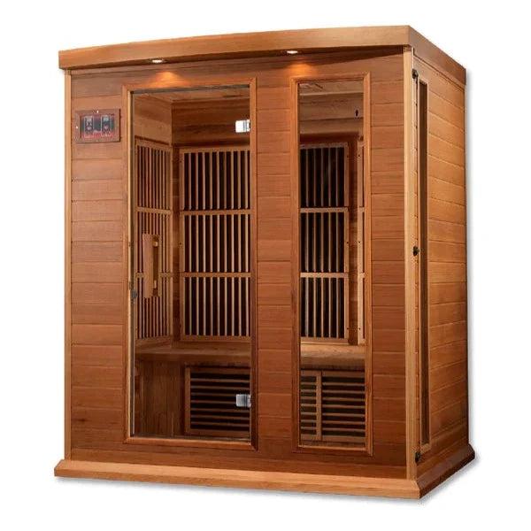 Maxxus Golden Design “Montilemar” 3-Person Near Zero EMF FAR Infrared Sauna – Red Cedar (MX-K306-01-ZF)