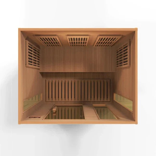 Maxxus Golden Design “Montilemar” 3-Person Near Zero EMF FAR Infrared Sauna – Red Cedar (MX-K306-01-ZF)