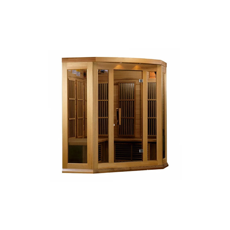 Golden Designs Maxxus “Avignon” 3-Person Corner Infrared Sauna – Near Zero EMF, Red Cedar