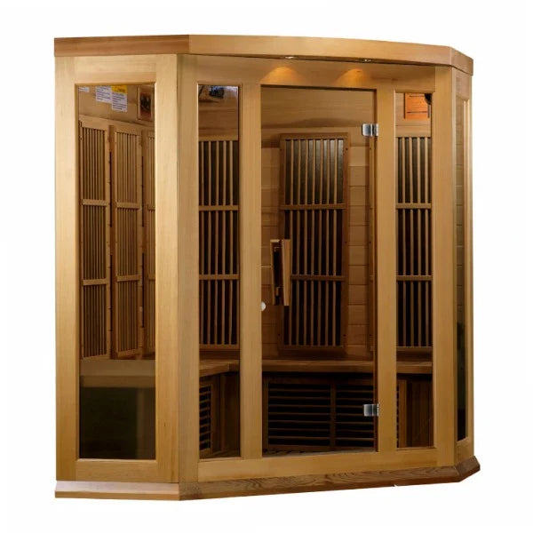 Golden Designs Maxxus “Avignon” 3-Person Corner Infrared Sauna – Near Zero EMF, Red Cedar
