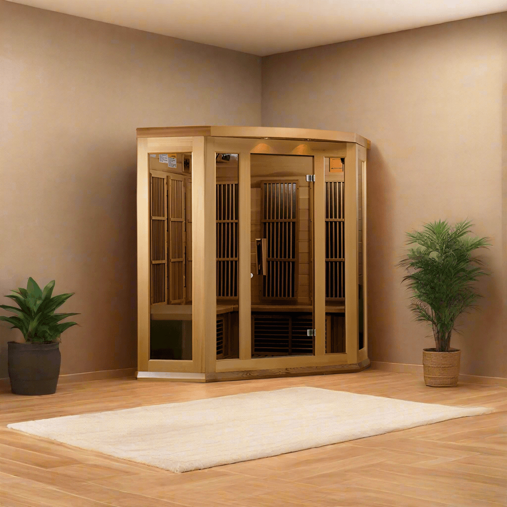 Golden Designs Maxxus “Avignon” 3-Person Corner Infrared Sauna – Near Zero EMF, Red Cedar