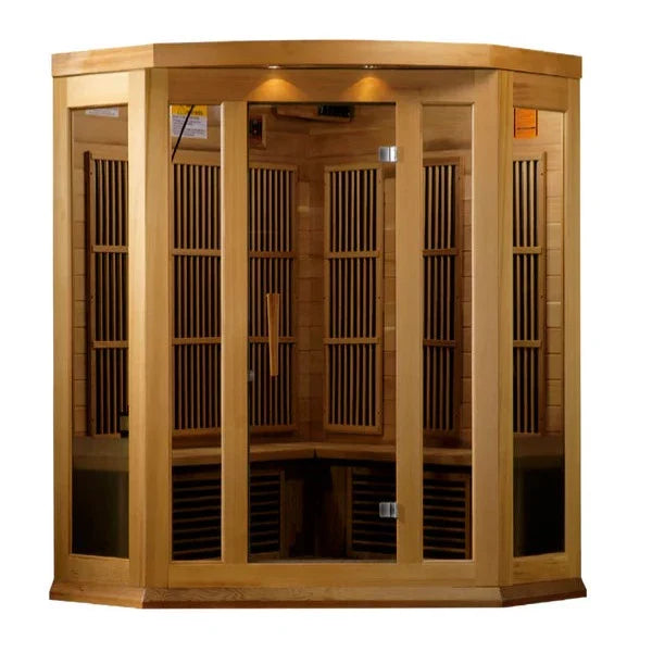 Golden Designs Maxxus “Avignon” 3-Person Corner Infrared Sauna – Near Zero EMF, Red Cedar