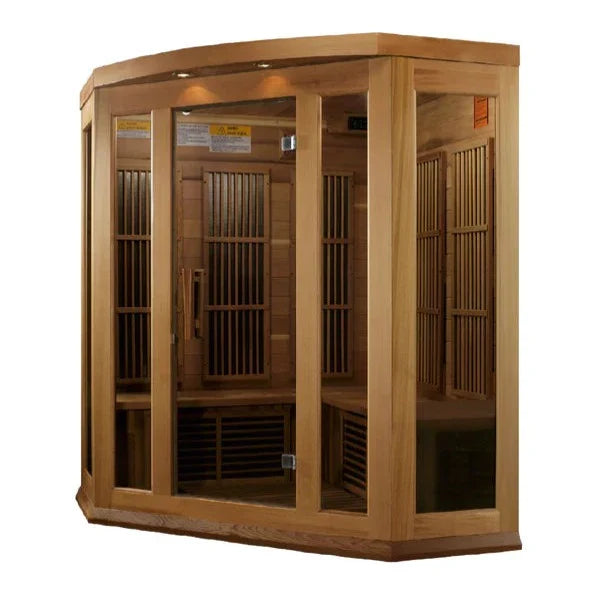 Golden Designs Maxxus “Avignon” 3-Person Corner Infrared Sauna – Near Zero EMF, Red Cedar