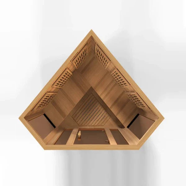 Golden Designs Maxxus “Avignon” 3-Person Corner Infrared Sauna – Near Zero EMF, Red Cedar