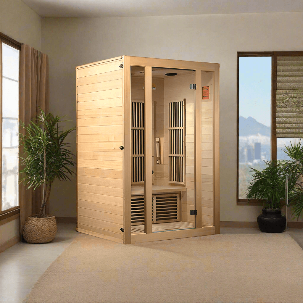 Golden Designs Maxxus “Seattle” 2-Person Infrared Sauna – Low EMF, Hemlock (MX-J206-01)