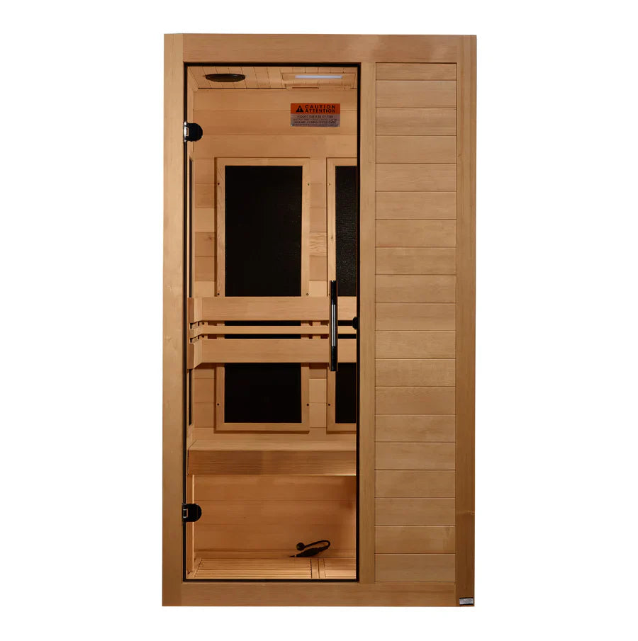 Golden Designs Maxxus S-Line 1-Person Infrared Sauna – Low EMF, Canadian Hemlock (MX-S106-01)