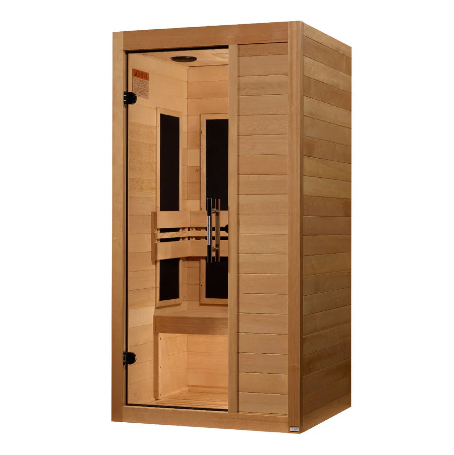 Golden Designs Maxxus S-Line 1-Person Infrared Sauna – Low EMF, Canadian Hemlock (MX-S106-01)