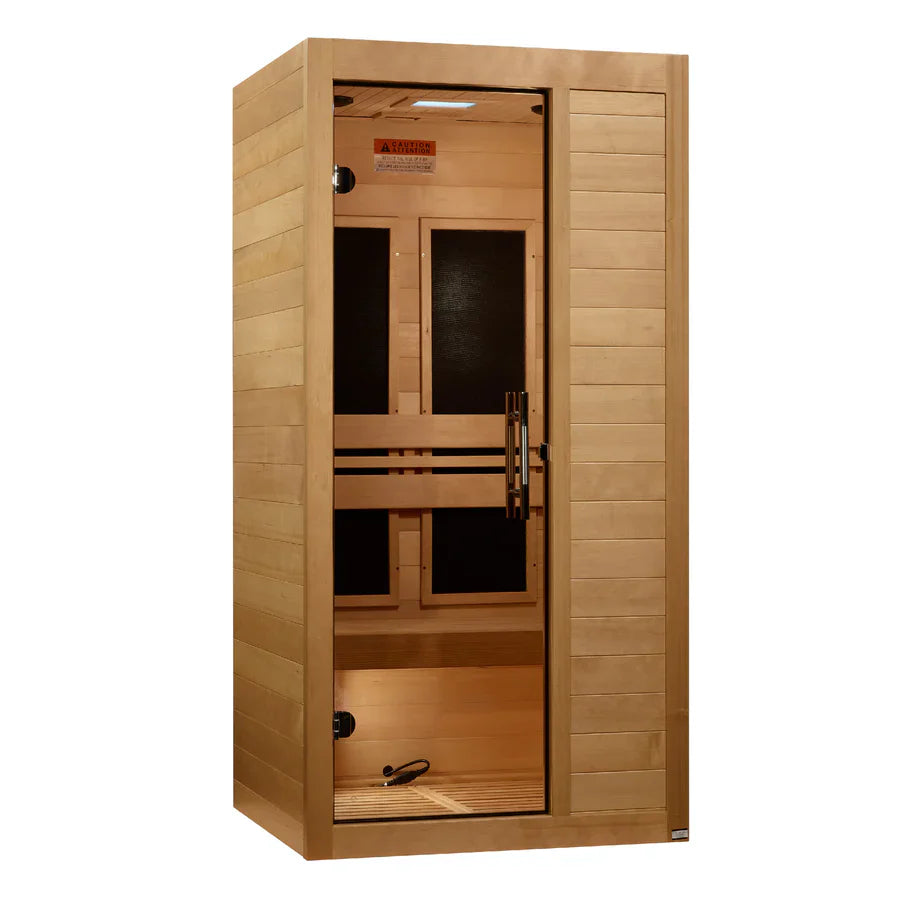 Golden Designs Maxxus S-Line 1-Person Infrared Sauna – Low EMF, Canadian Hemlock (MX-S106-01)