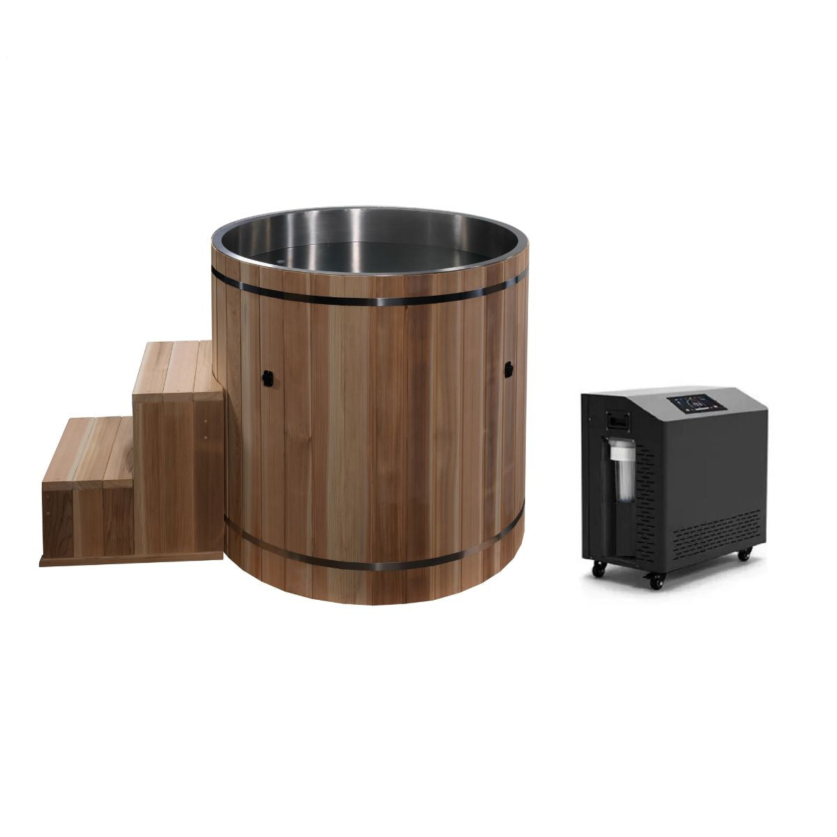 Dynamic Cold Therapy Barrel Plunge cold tub, stainless steel interior with chiller