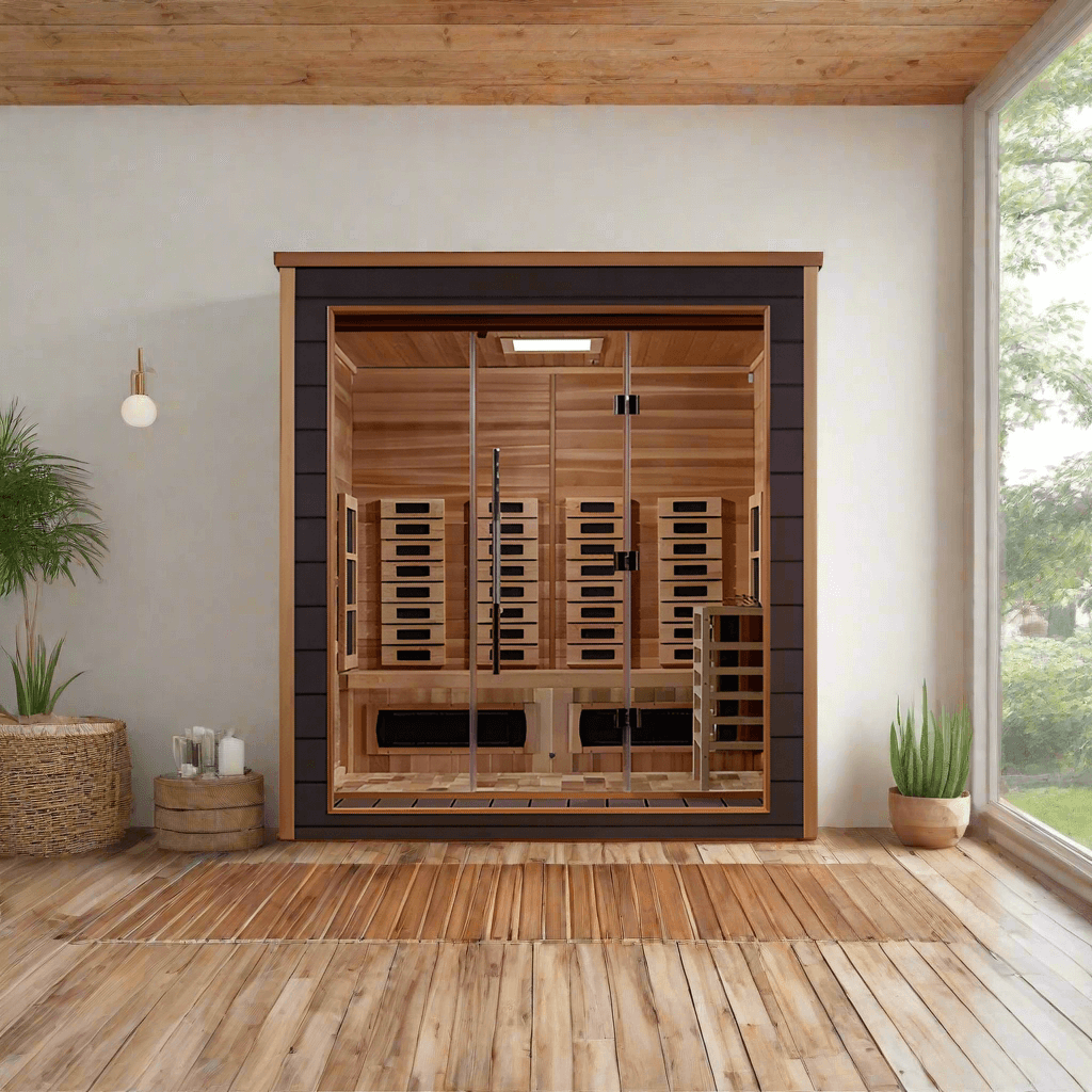 Golden Designs Visby 3 Person Outdoor-Indoor PureTech™ Hybrid Full Spectrum Sauna (GDI-8223-01)